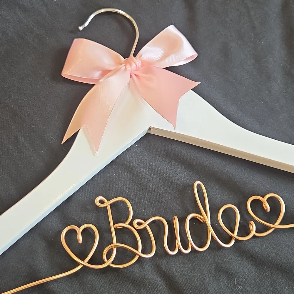 White Bride Hanger with Pink Bow